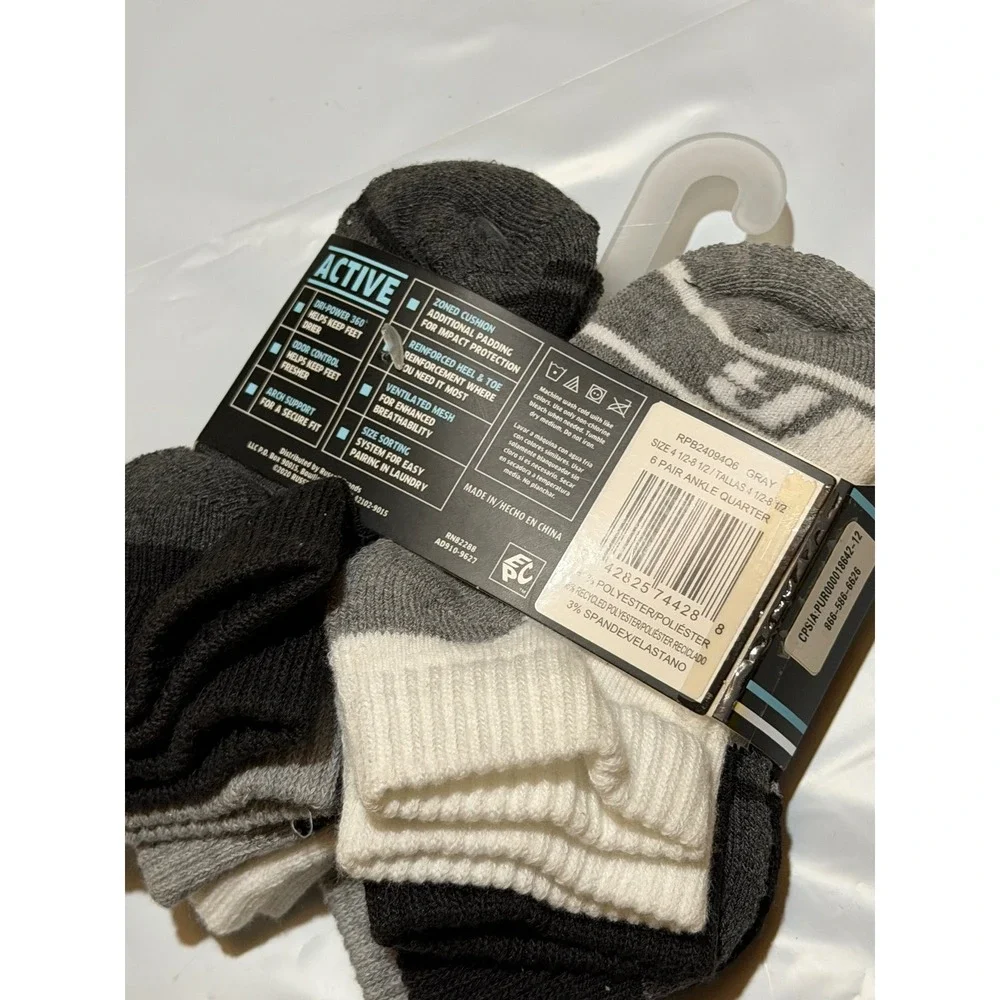 Russell Performance Boys Ankle Socks Black Grey White Active Athletic S Boys